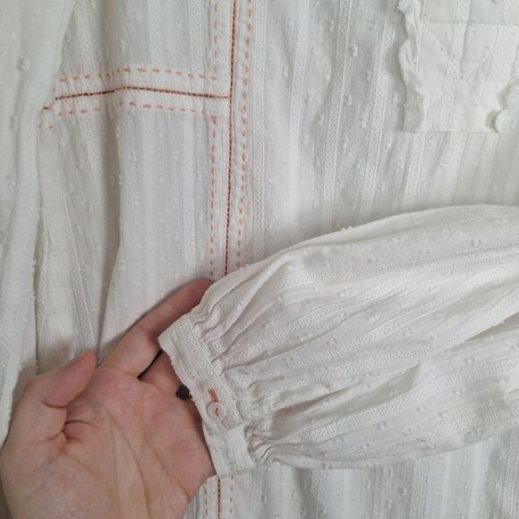 Sundance Cream Alethia Button Down Peasant Blouse Line & Ruffle Detail S - Picture 5 of 9